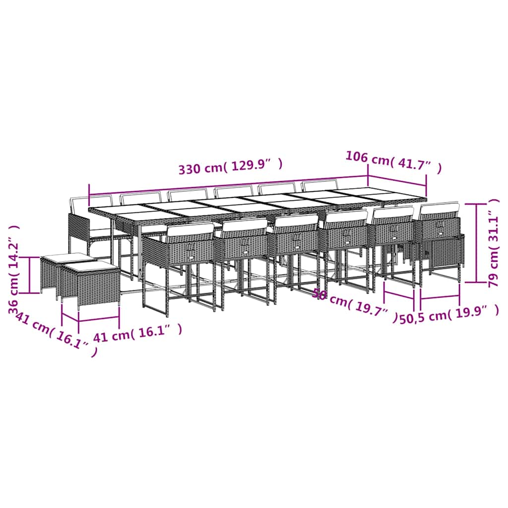 17 Piece Garden Dining Set with Cushions Brown Poly Rattan