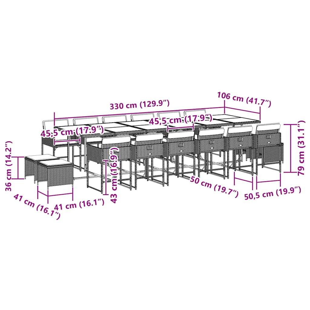 17 Piece Garden Dining Set with Cushions Black Poly Rattan