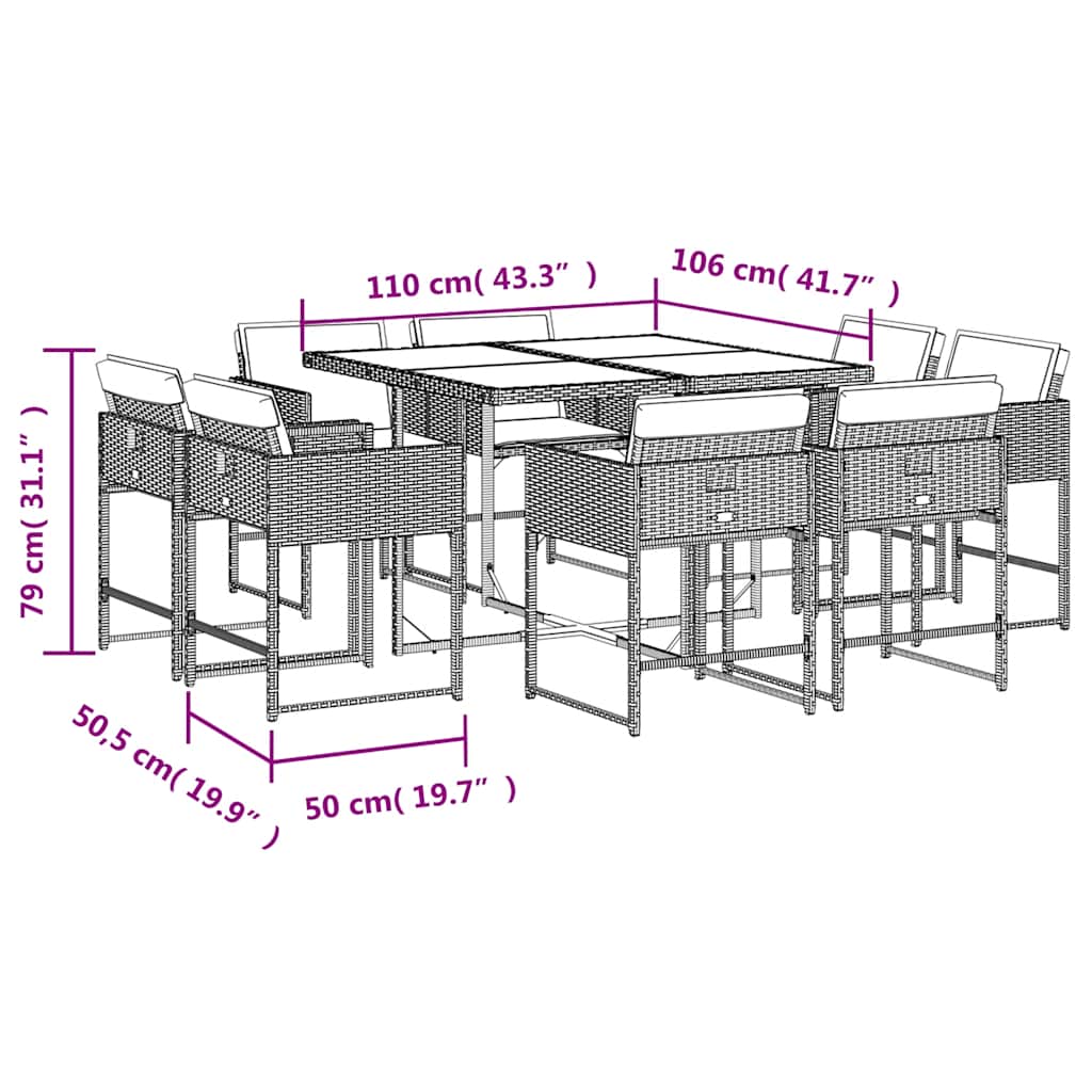 9 Piece Garden Dining Set with Cushions Black Poly Rattan