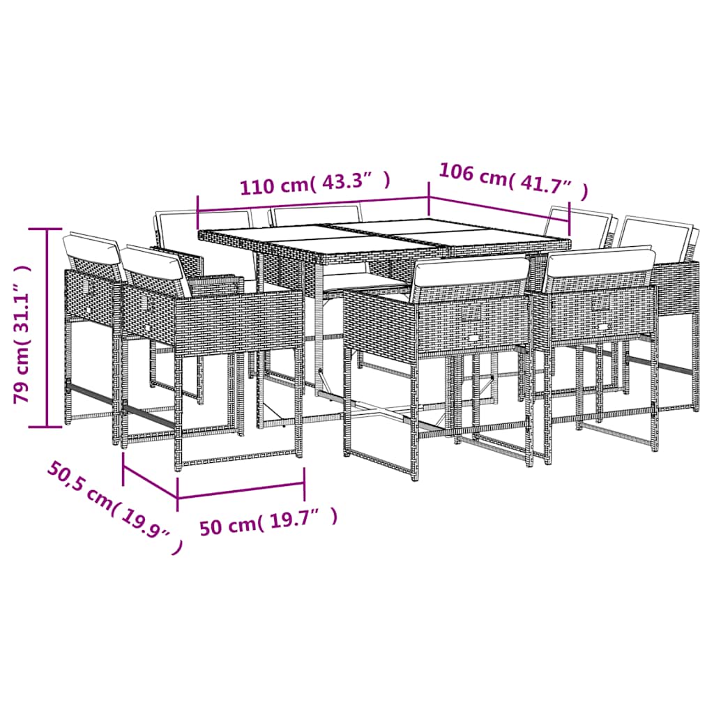 9 Piece Garden Dining Set with Cushions Beige Poly Rattan
