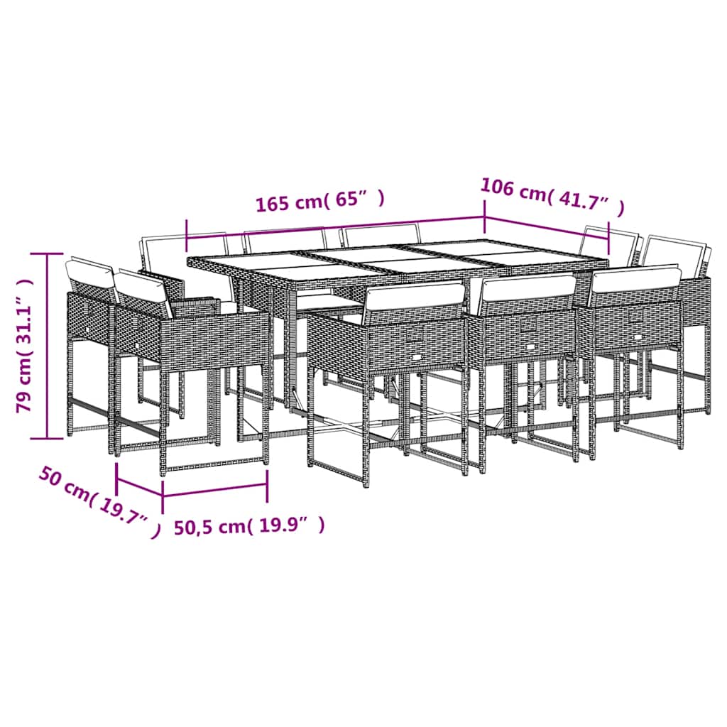 11 Piece Garden Dining Set with Cushions Mix Beige Poly Rattan
