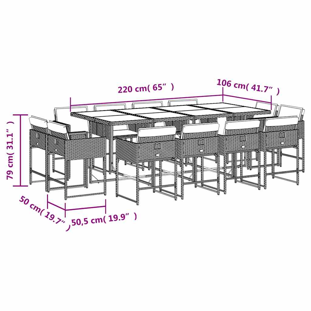 13 Piece Garden Dining Set with Cushions Grey Poly Rattan