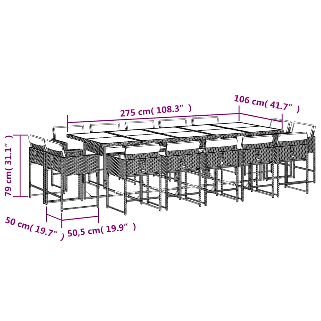 15 Piece Garden Dining Set with Cushions Brown Poly Rattan