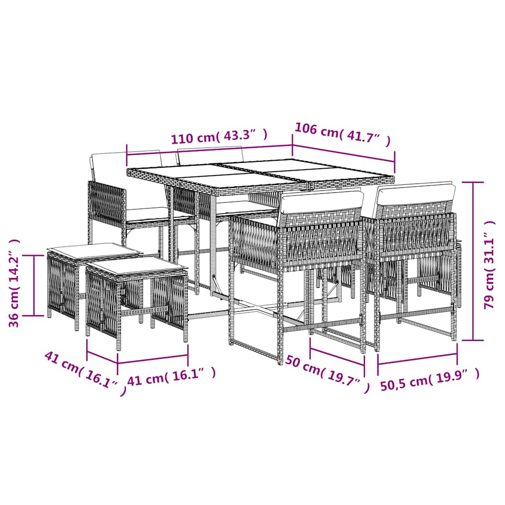 Garden Dining Set | Grey, Dark Grey, Black