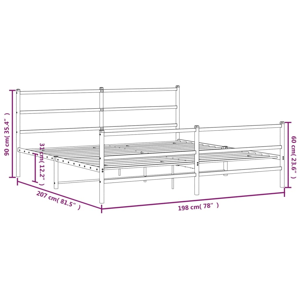 Metal Bed Frame without Mattress with Footboard Black 193x203cm