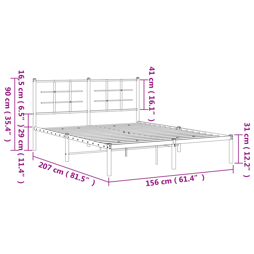 Metal Bed Frame without Mattress with Headboard White 150x200cm