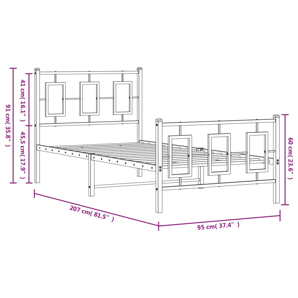 Metal Bed Frame without Mattress with Footboard White 90x200cm