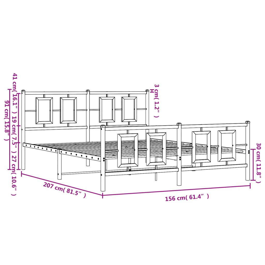 Metal Bed Frame without Mattress with Footboard White 150x200cm