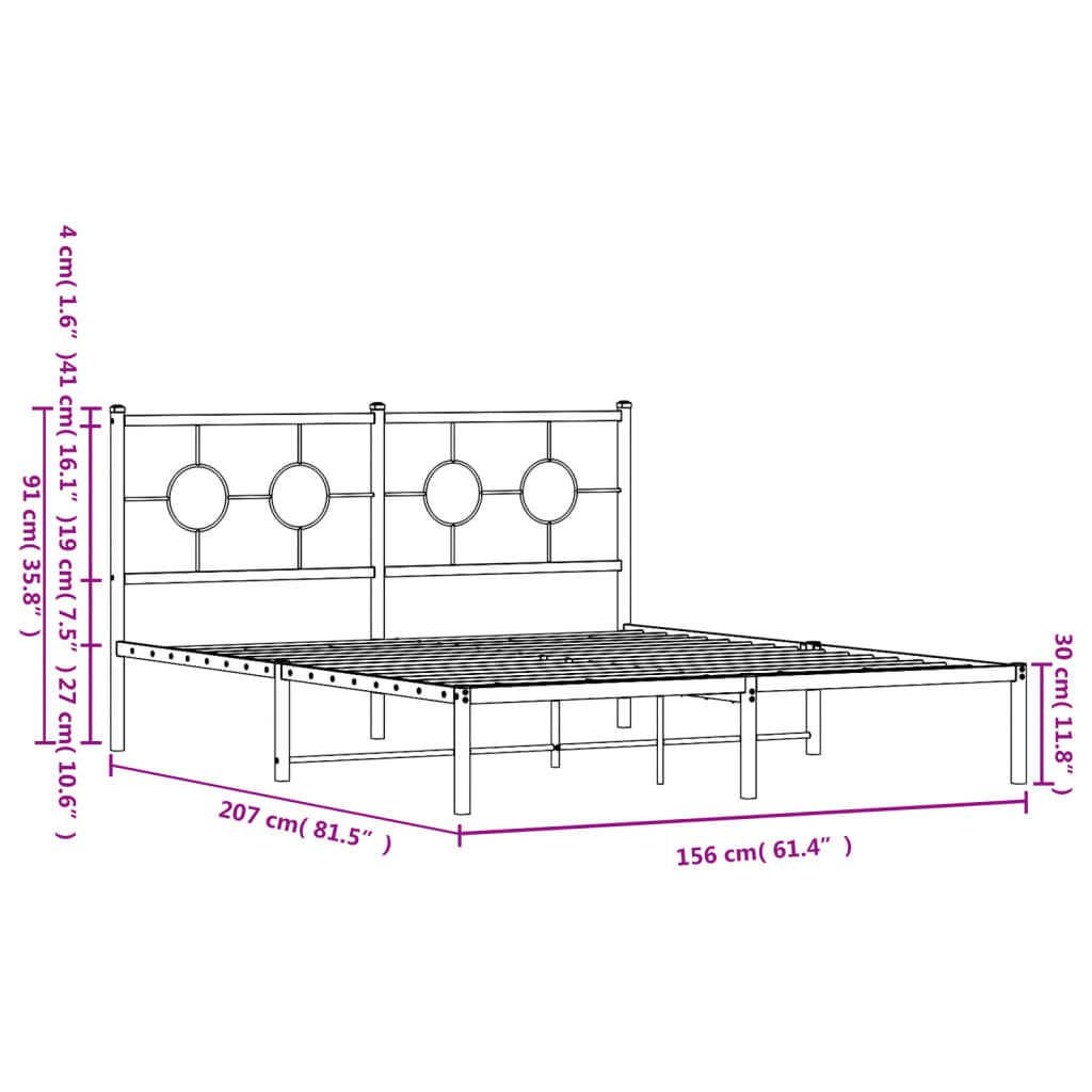 Metal Bed Frame without Mattress with Headboard White 150x200cm