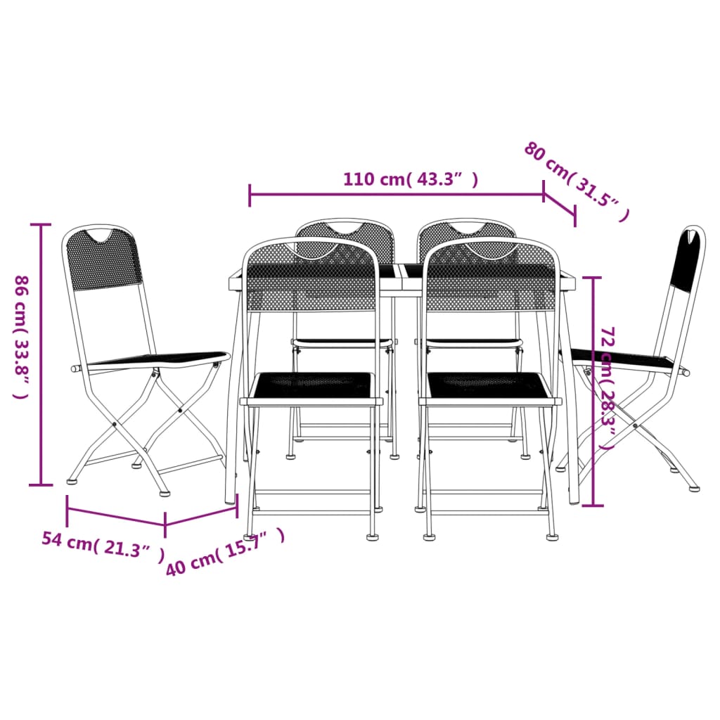 Garden Dining Set | Anthracite | Metal mesh | 7 piece set | Foldable