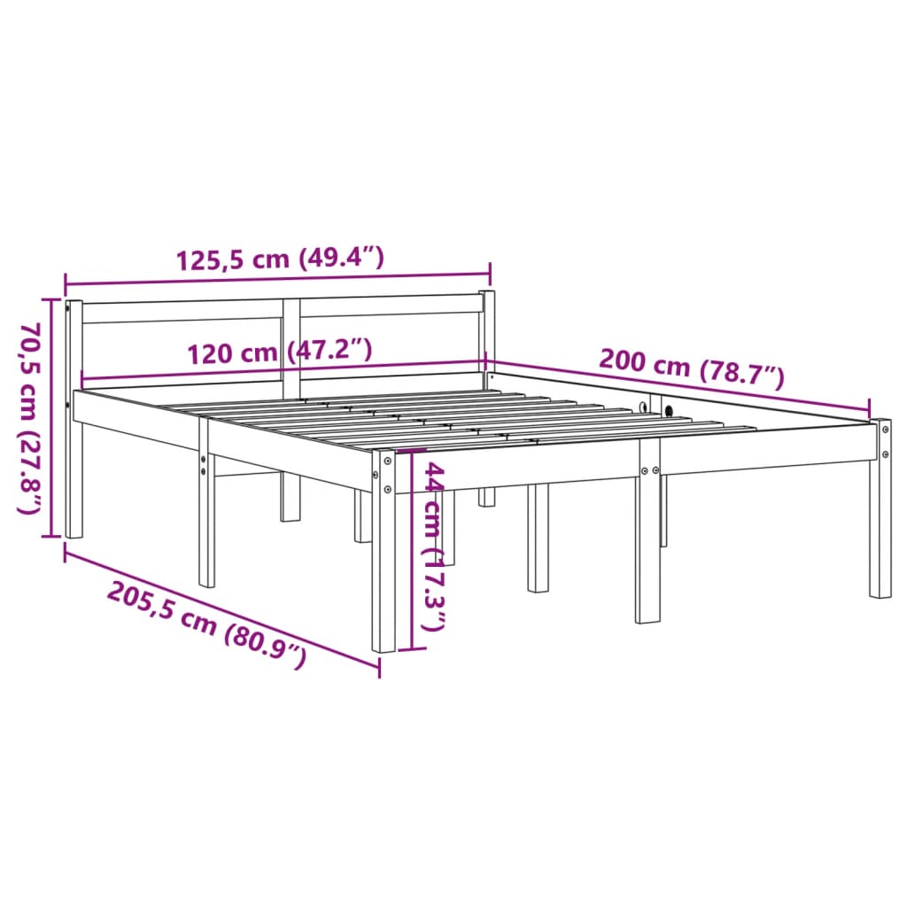 Senior Bed | Wax Brown | Solid Pinewood, Plywood (Slats) | 120x200 cm