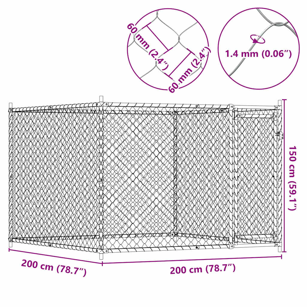 Dog Cage with Door Grey 2x2x1,5 m Galvanised Steel