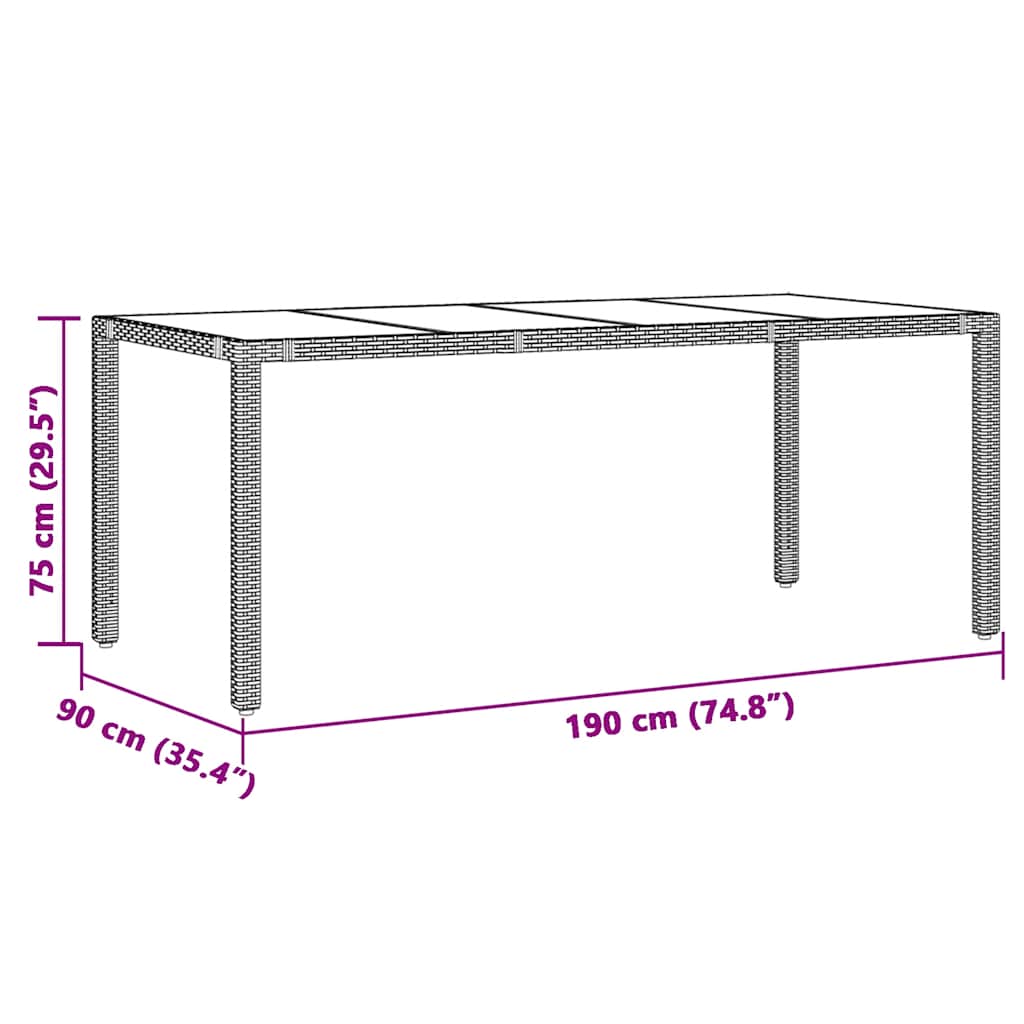Garden Table | Black | Poly Rattan, Powder-Coated Steel, Tempered Glass