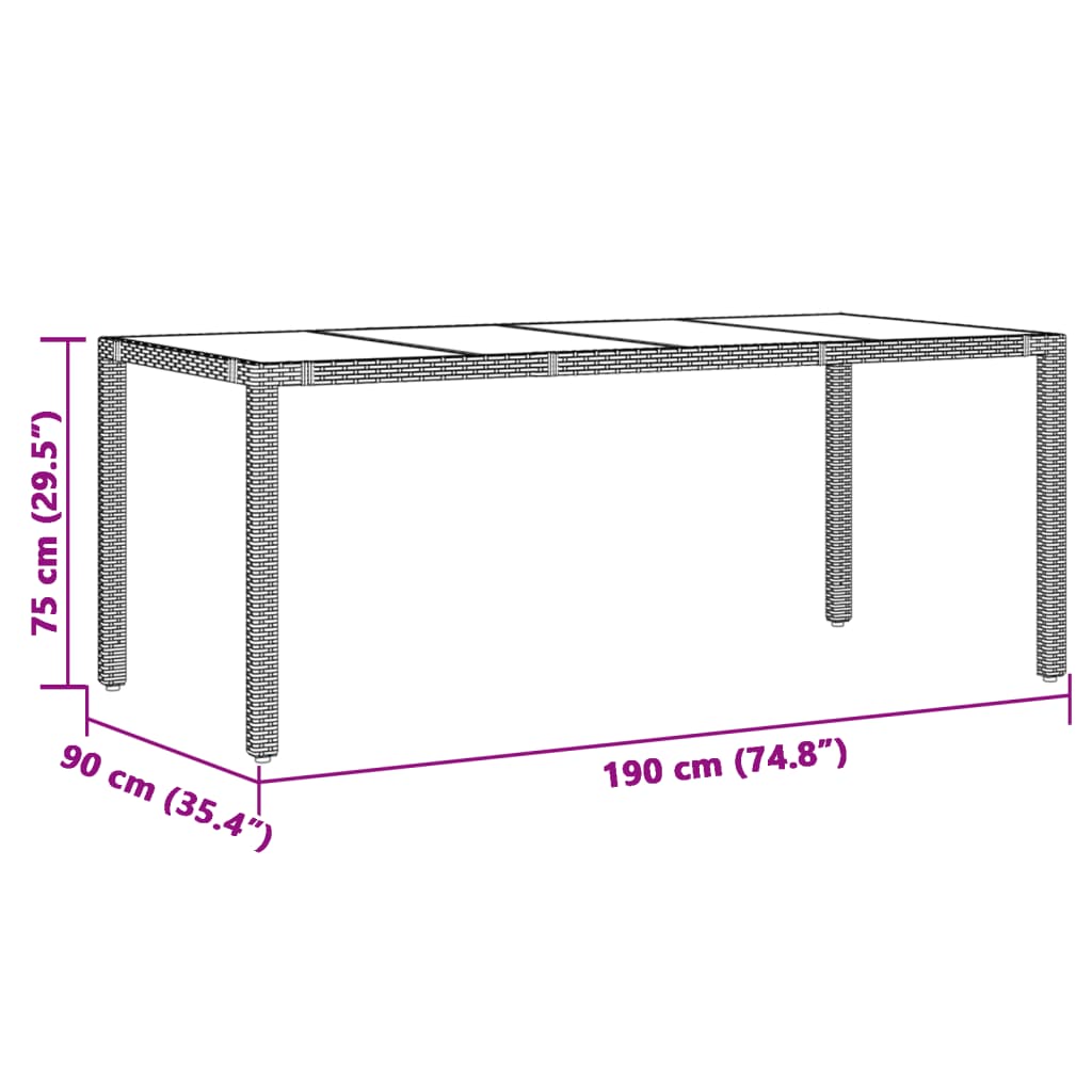 Garden Table | Grey | PE rattan, powder-coated steel, tempered glass