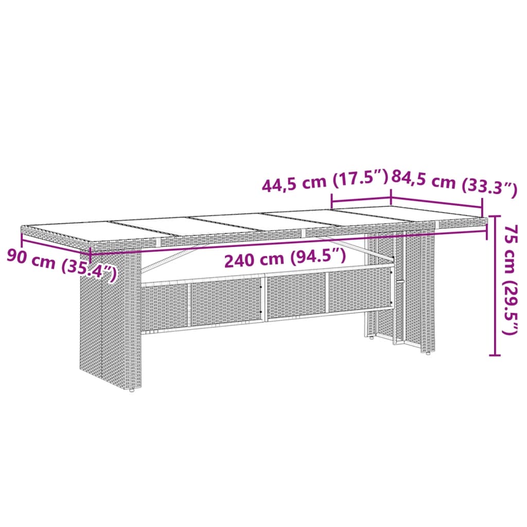 Garden Table | Black | PE rattan, powder-coated steel, tempered glass
