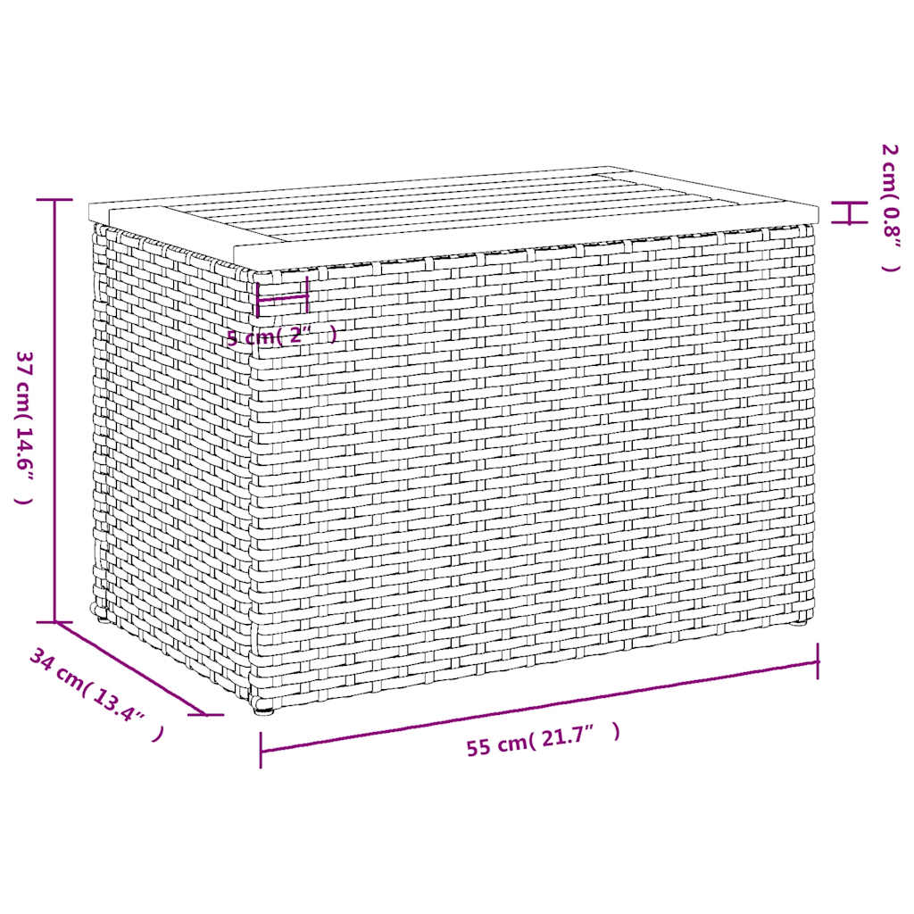 Garden Side Tables 2pcs Grey 55x34x37cm Poly Rattan Solid Wood
