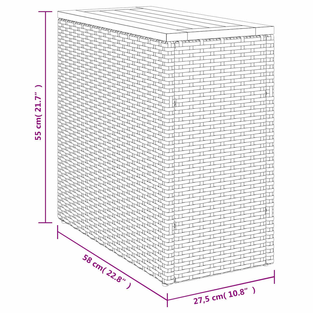 Garden Side Table with Wooden Top Grey 58x27,5x55 cm Poly Rattan