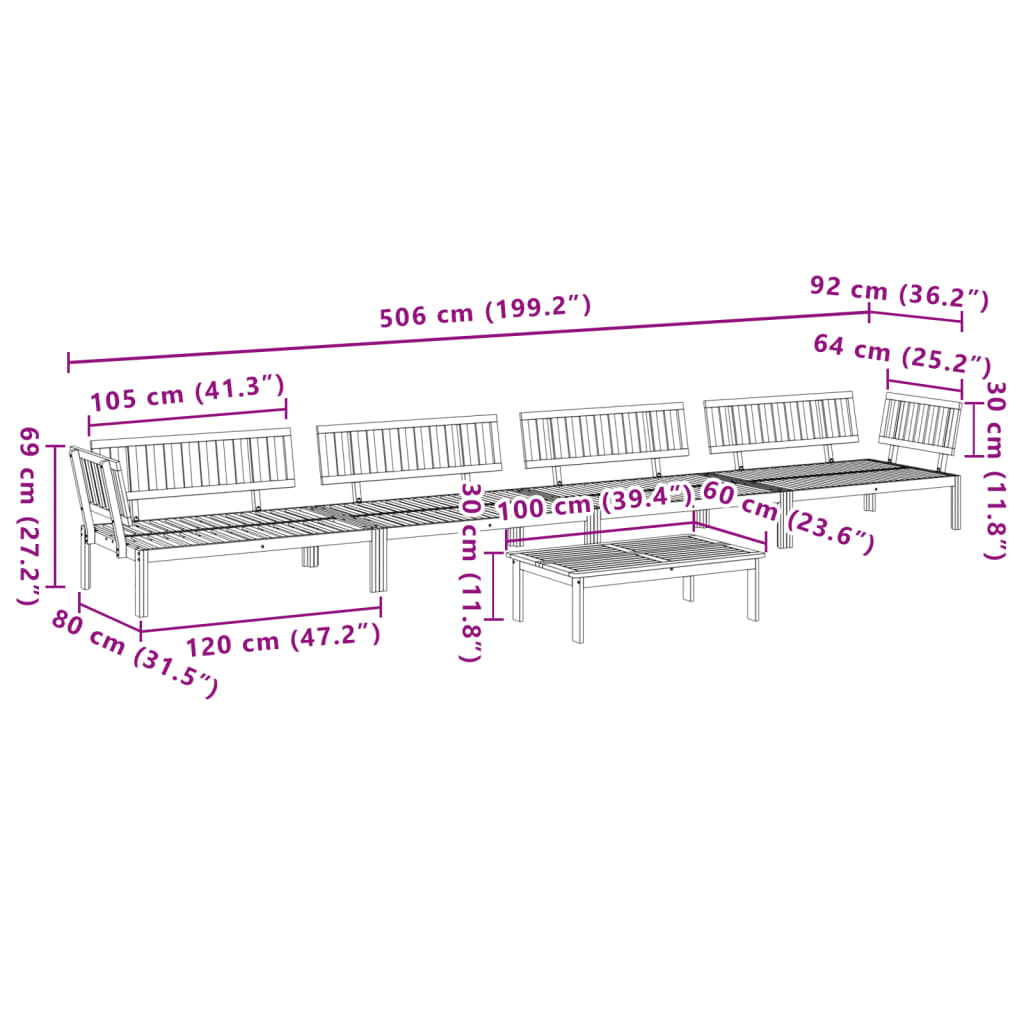Pallet Sofa Set | Natural wood | Solid acacia wood | Large | Modular
