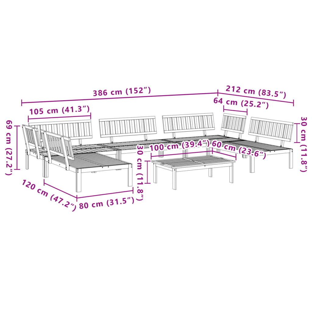 Pallet Sofa Set | Natural Wood | Solid acacia wood | Large | Modular