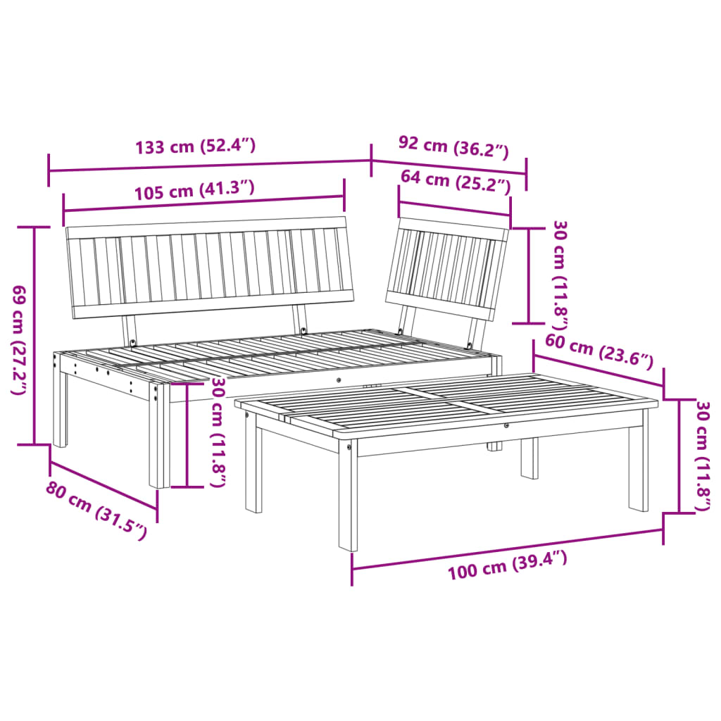 Garden Pallet Sofa Set 2 pcs Solid Wood Acacia