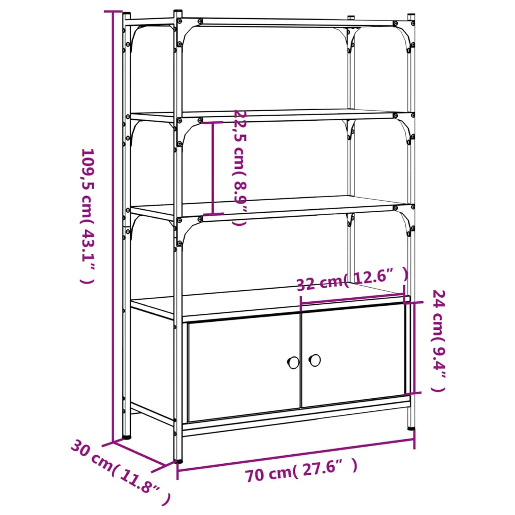 Bookcase 3-Tier Smoked Oak 70x30x109,5 cm Engineered Wood