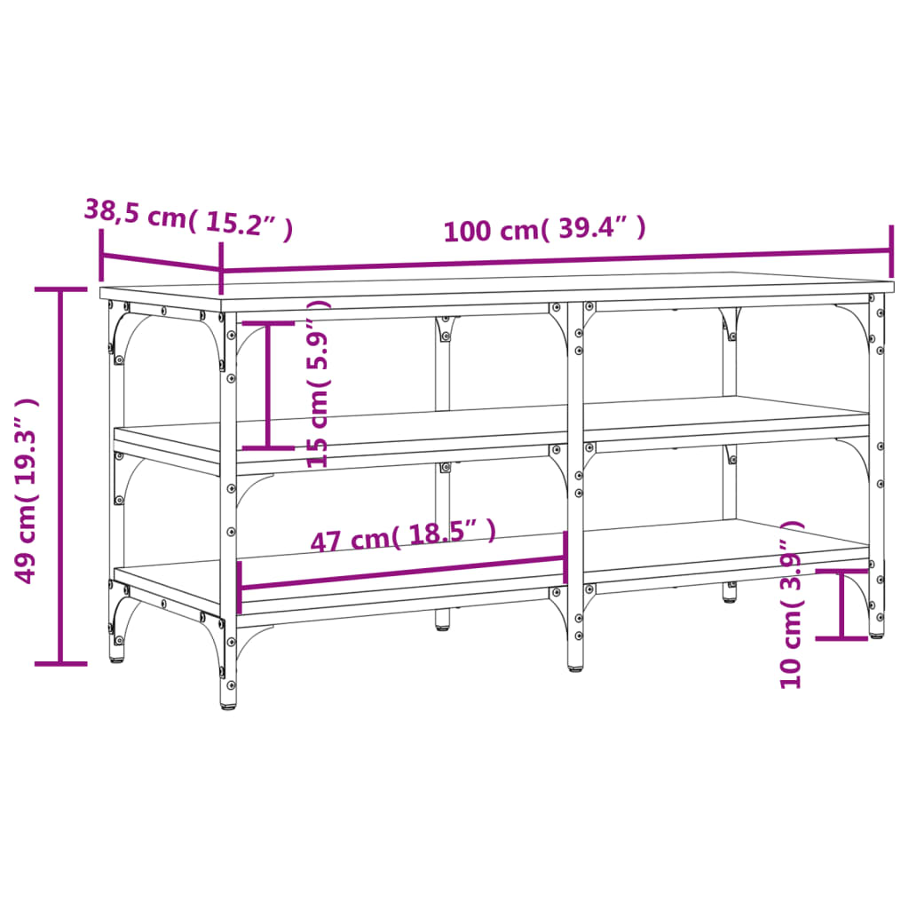 Shoe Bench Grey Sonoma 100x38,5x49 cm Engineered Wood