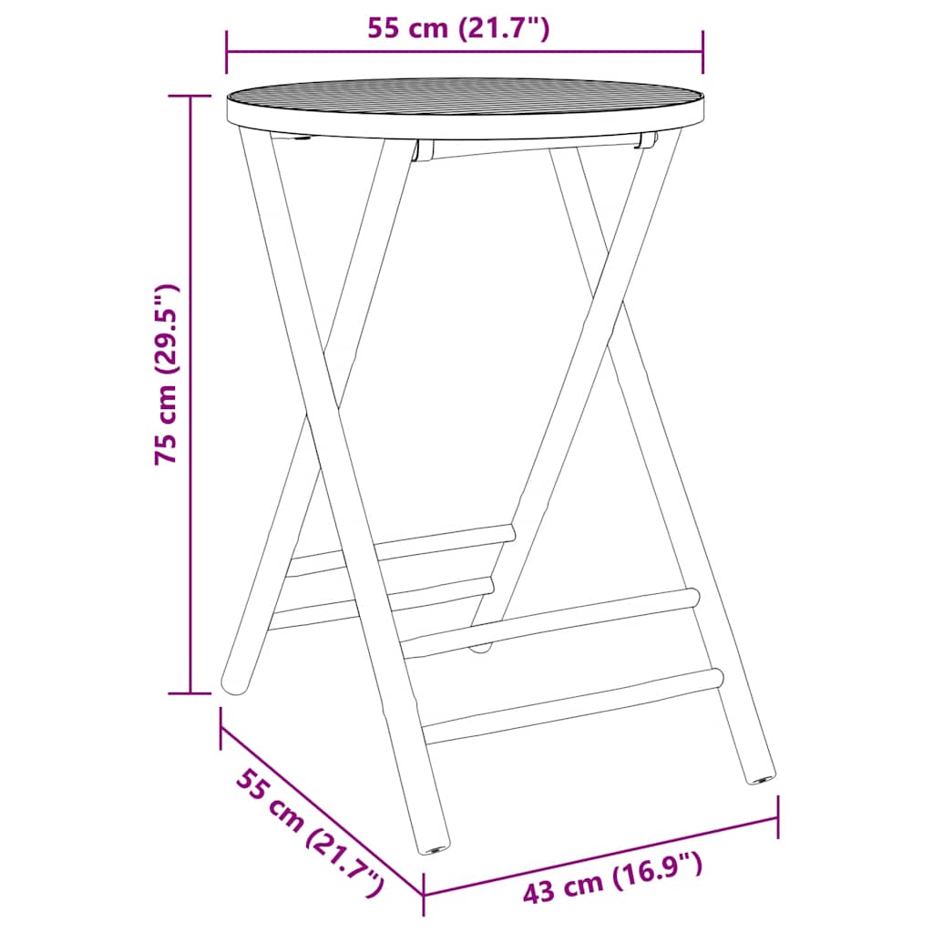 Folding Garden Table Ø55x75 cm Bamboo