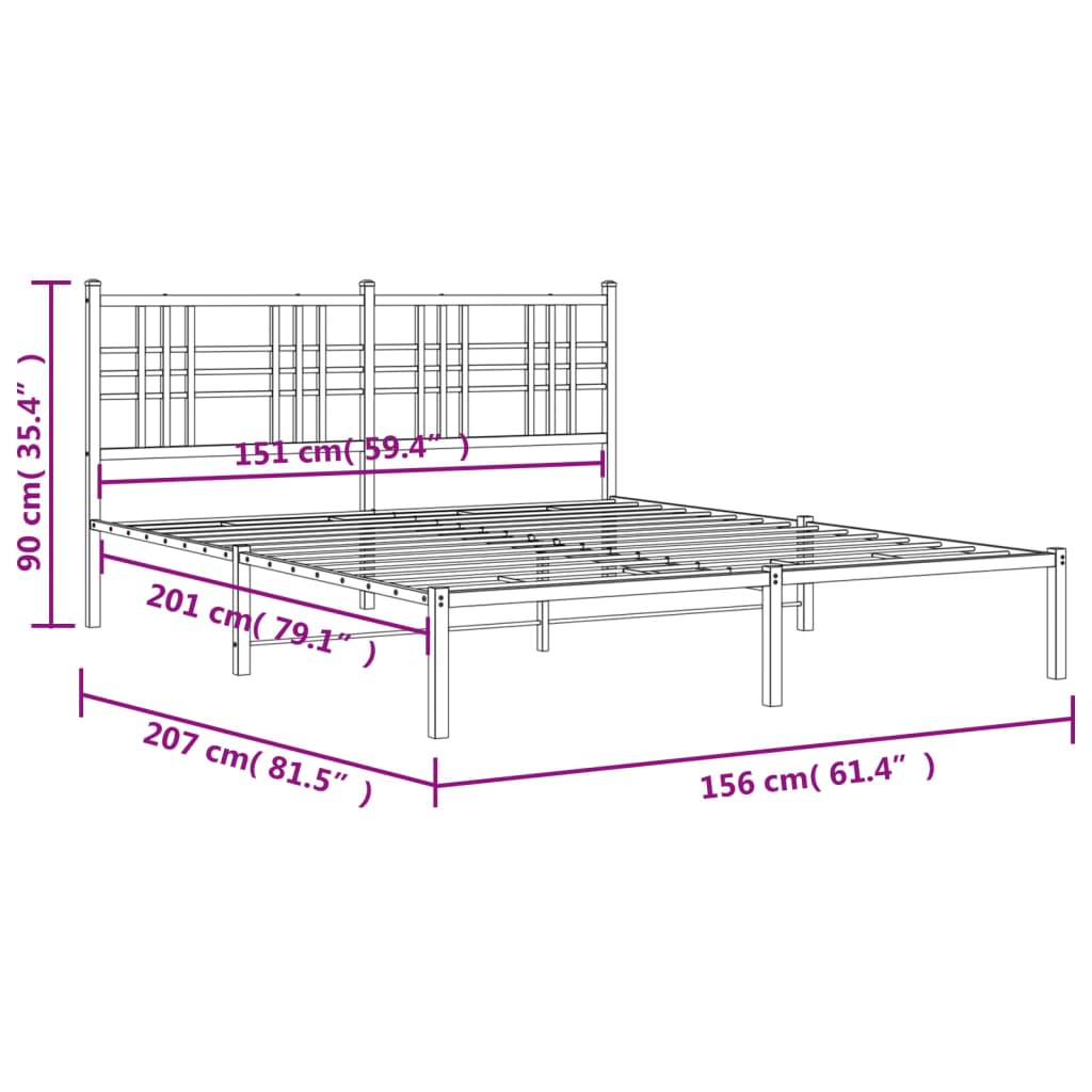 Metal Bed Frame without Mattress with Headboard White 150x200cm