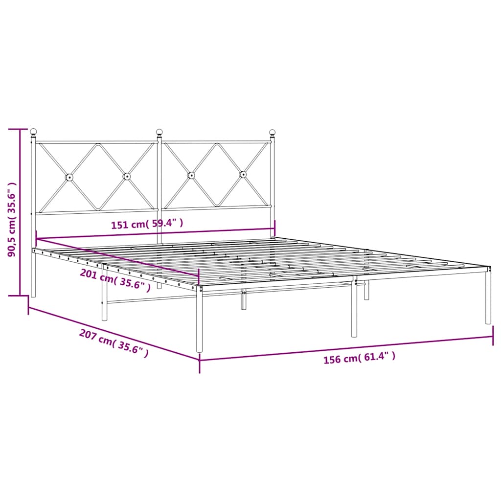 Metal Bed Frame without Mattress with Headboard White 150x200cm