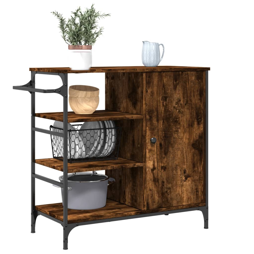 Kitchen Trolley Smoked Oak 87,5x38,5x84,5 cm Engineered Wood