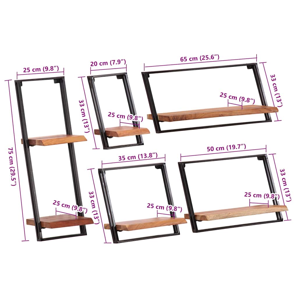 Wall Shelves 5 pcs Solid Wood Acacia