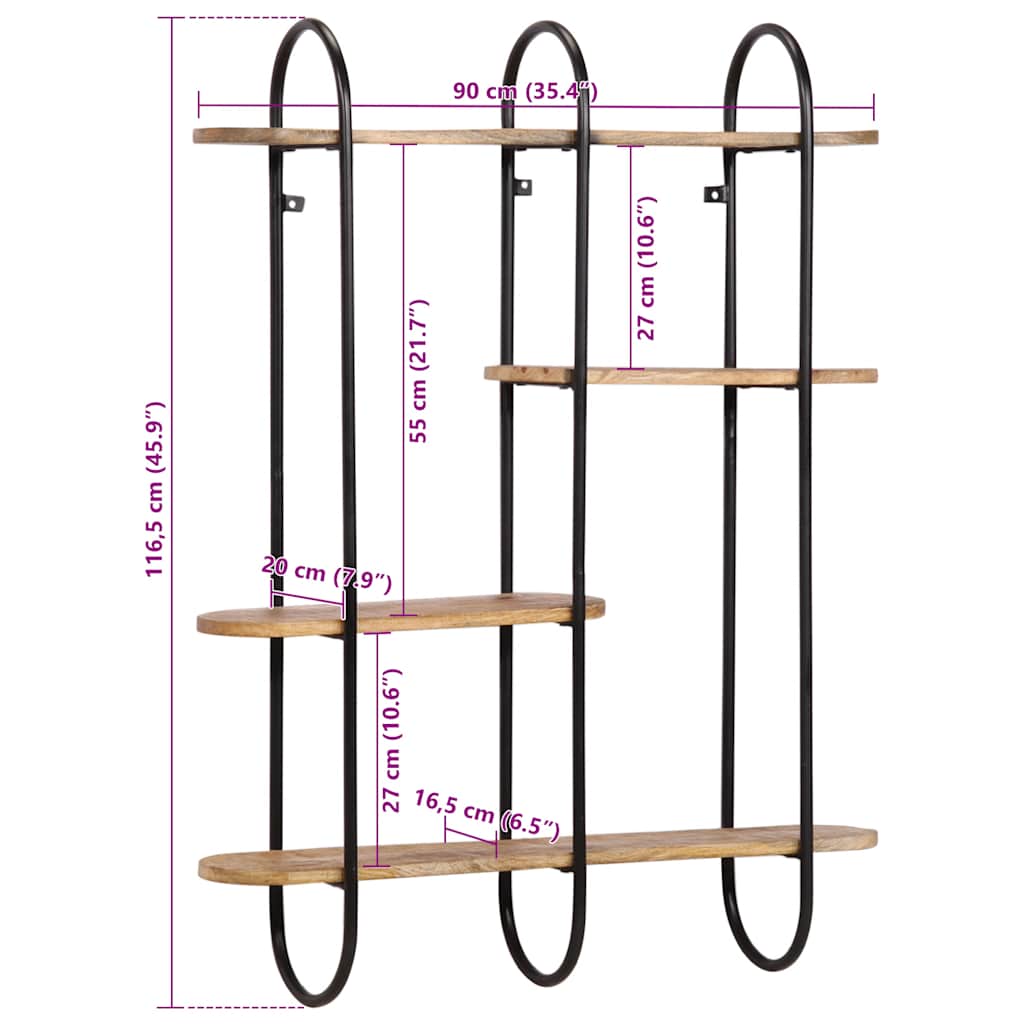 Wall Shelf 90x20x116,5 cm Solid Rough Wood Mango