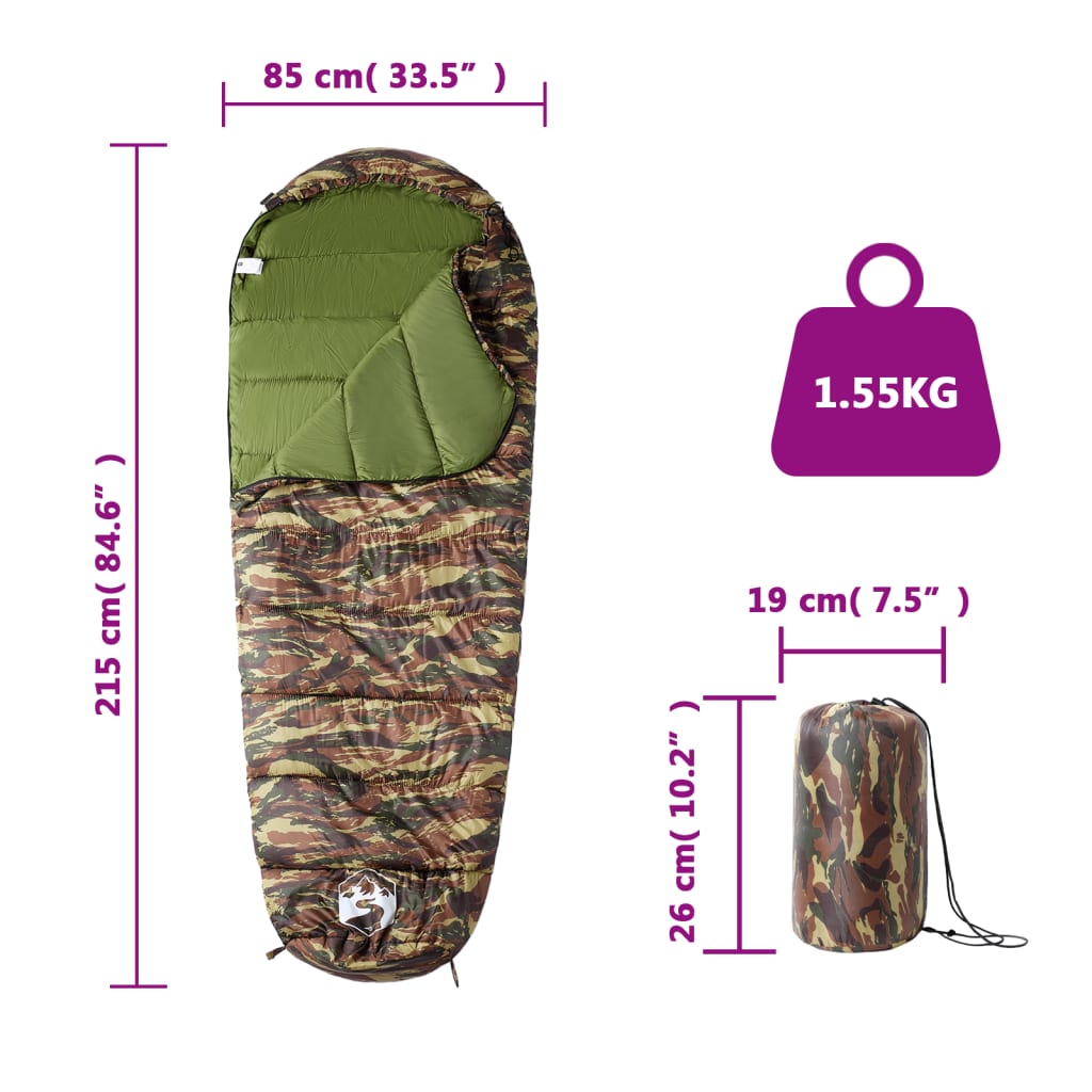 vidaXL Mummy Sleeping Bag for Adults Camping 3 Seasons