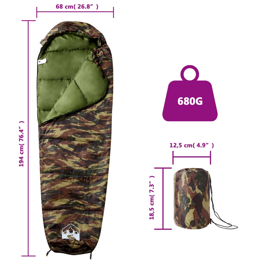 vidaXL Mummy Sleeping Bag for Adults Camping 3 Seasons