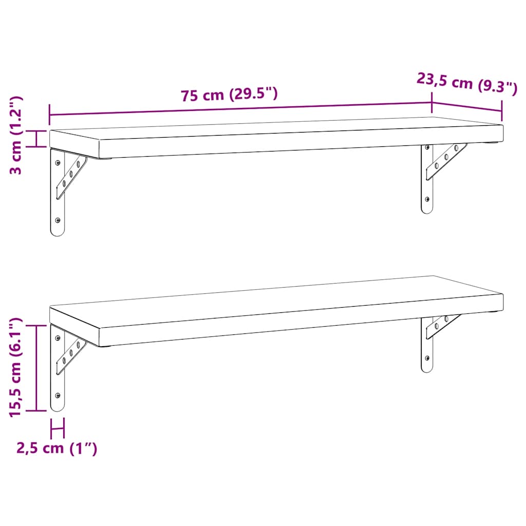 Wall Shelves 2 pcs 75x23,5 cm Silver Stainless Steel