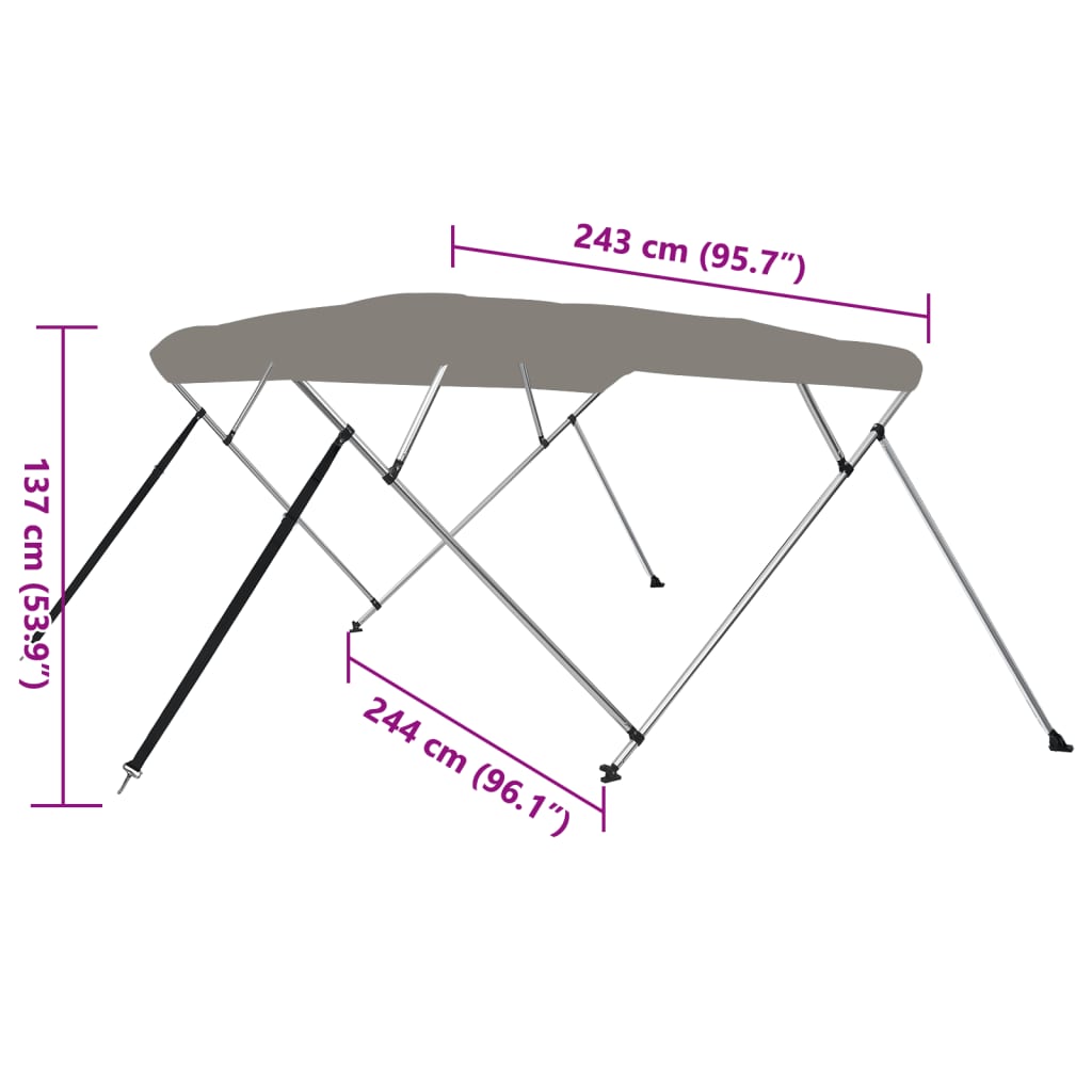 vidaXL 4-bow Bimini Top Grey 243x244x137 cm