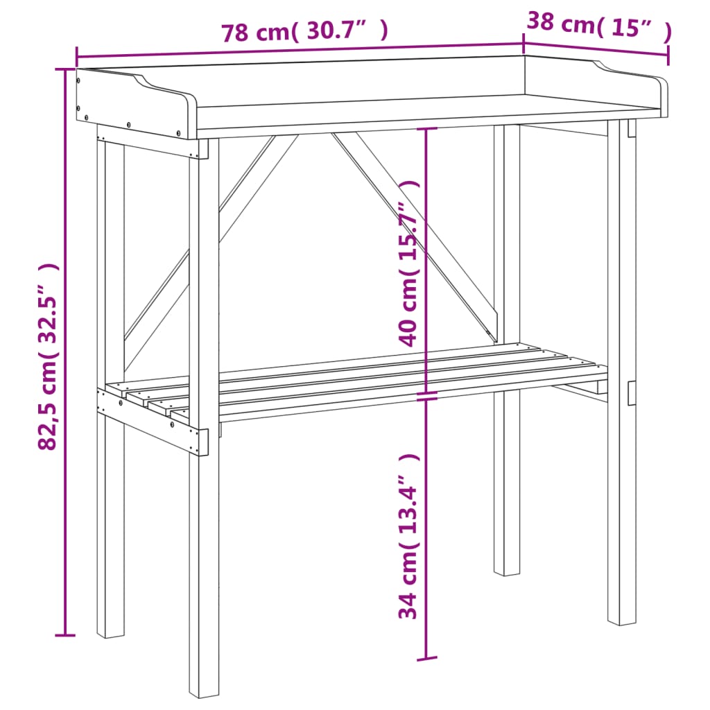 Plant Table with Shelf Grey 78x38x82,5 cm Solid Wood Fir
