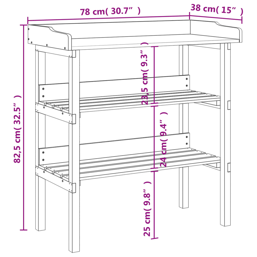 Plant Table with Shelves 78x38x82,5 cm Solid Wood Fir