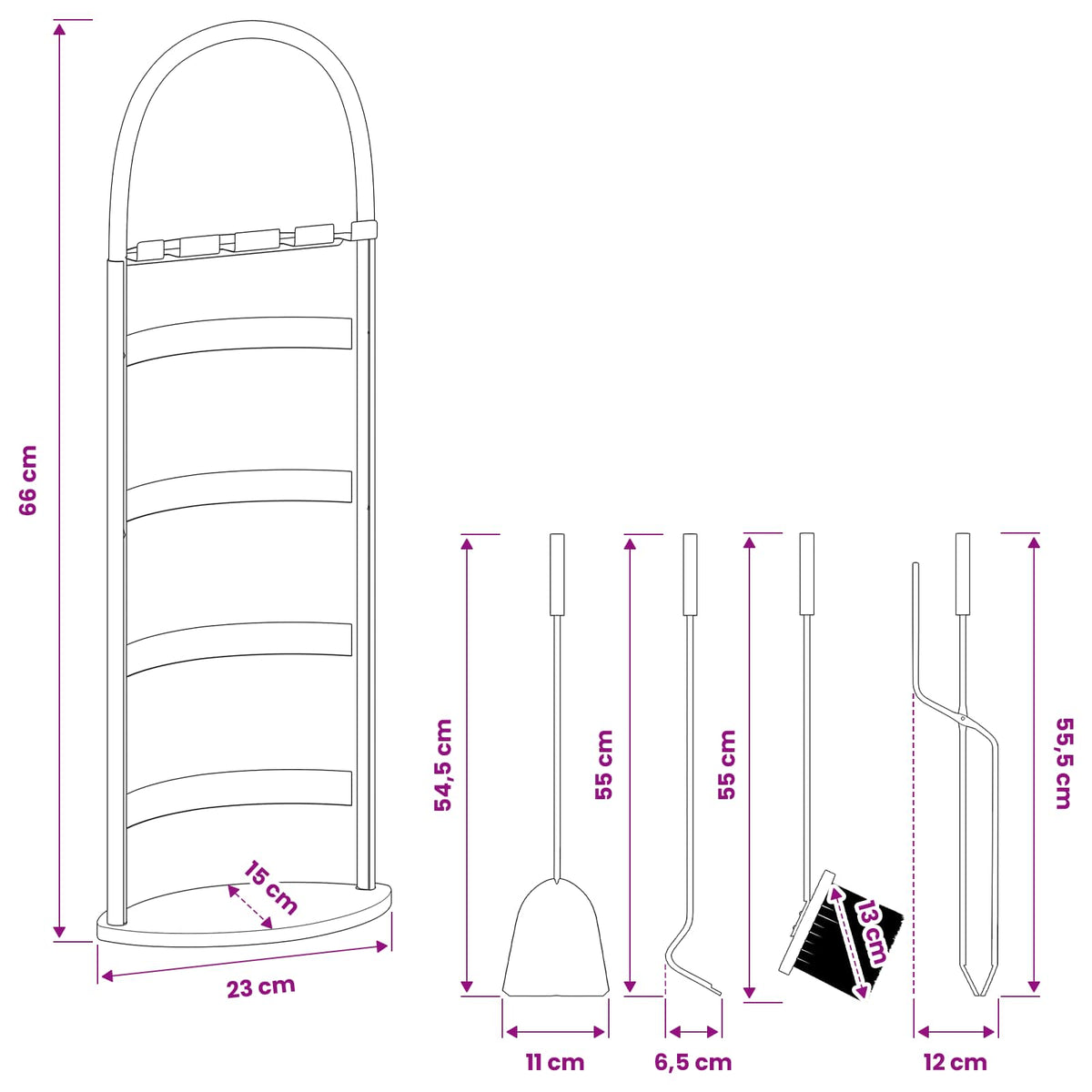 5 Piece Fireplace Tool Set 23x15x66 cm Steel