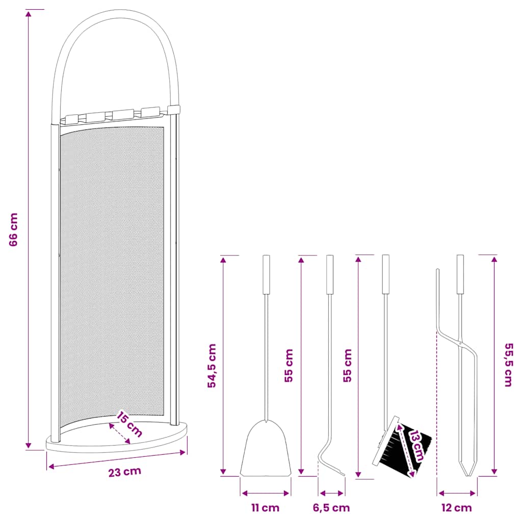 5 Piece Fireplace Tool Set 23x15x66 cm Steel