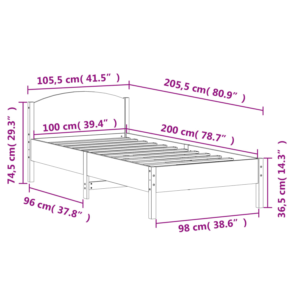 Bed Frame | Wax brown | Solid pine wood, plywood | Single