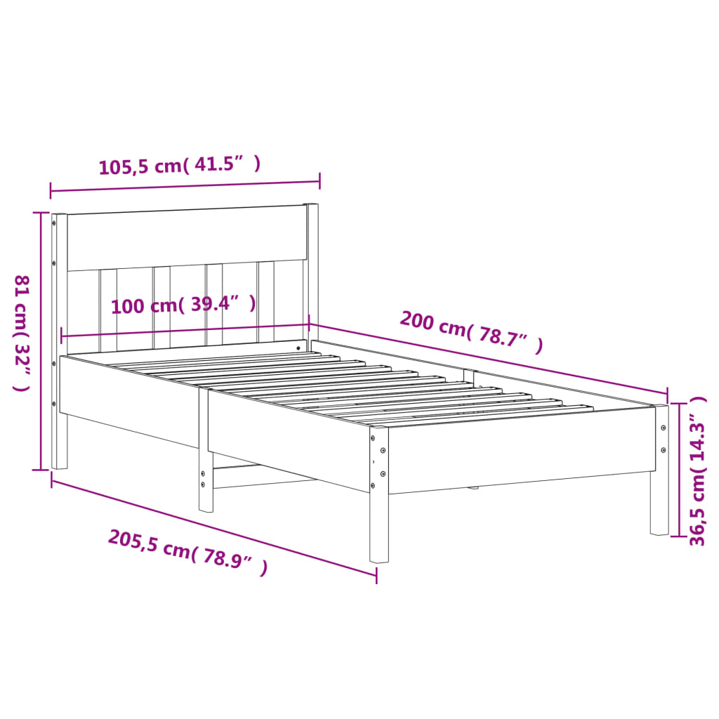 Bed Frame without Mattress White 100x200 cm Solid Wood Pine