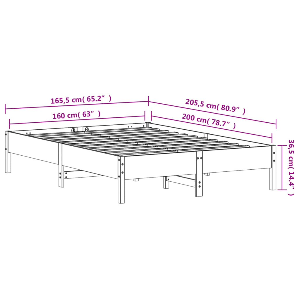 Bed Frame without Mattress Wax Brown 160x200 cm Solid Wood Pine