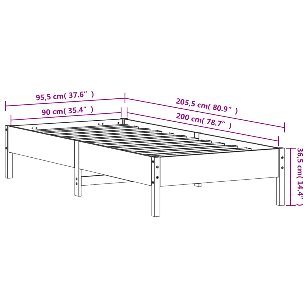 Bed Frame without Mattress White 90x200 cm Solid Wood Pine