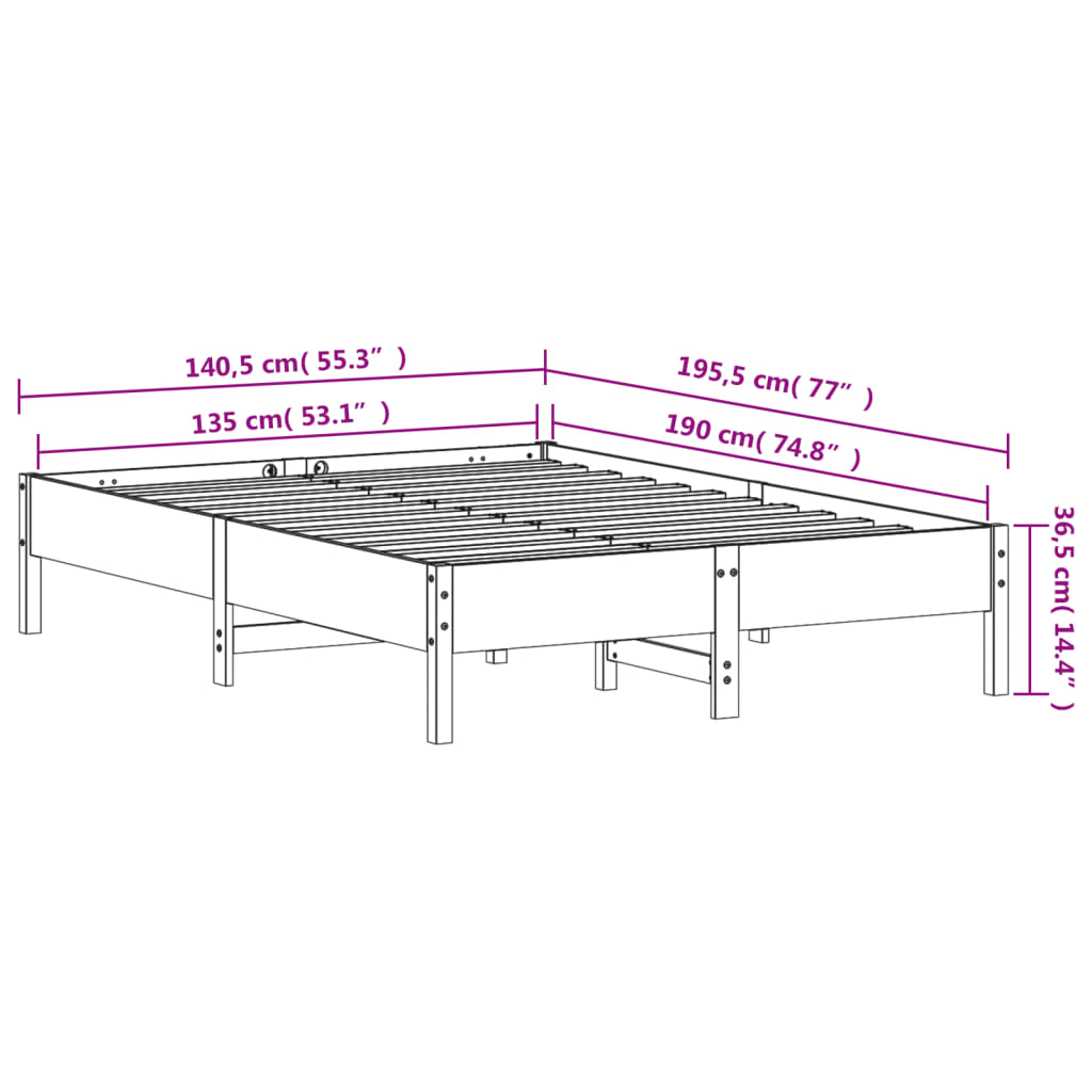 Bed Frame without Mattress Wax Brown 135x190 cm Double Solid Wood Pine