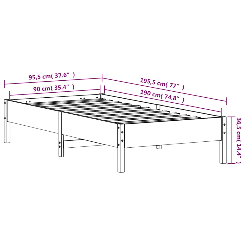 Bed Frame without Mattress Wax Brown 90x190 cm Single Solid Wood Pine