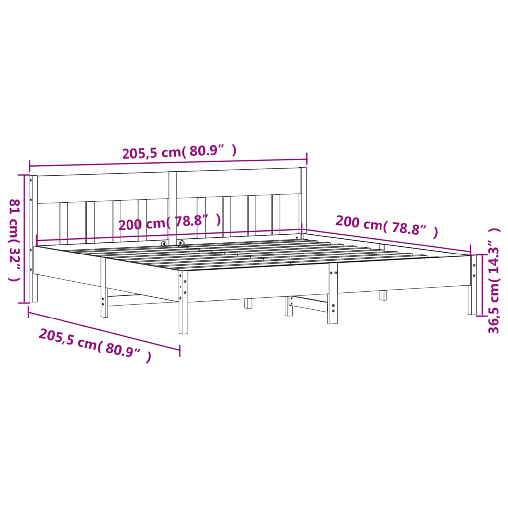 Bed Frame without Mattress 200x200 cm Solid Wood Pine
