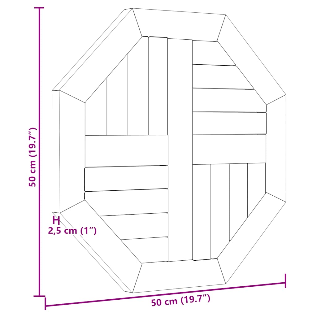 Table Top 50x50x2,5 cm Octagonal Solid Wood Teak