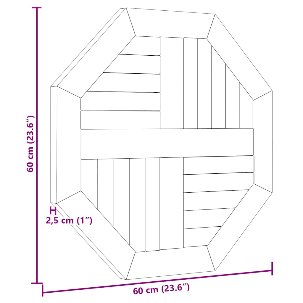 Table Top 60x60x2,5 cm Octagonal Solid Wood Teak