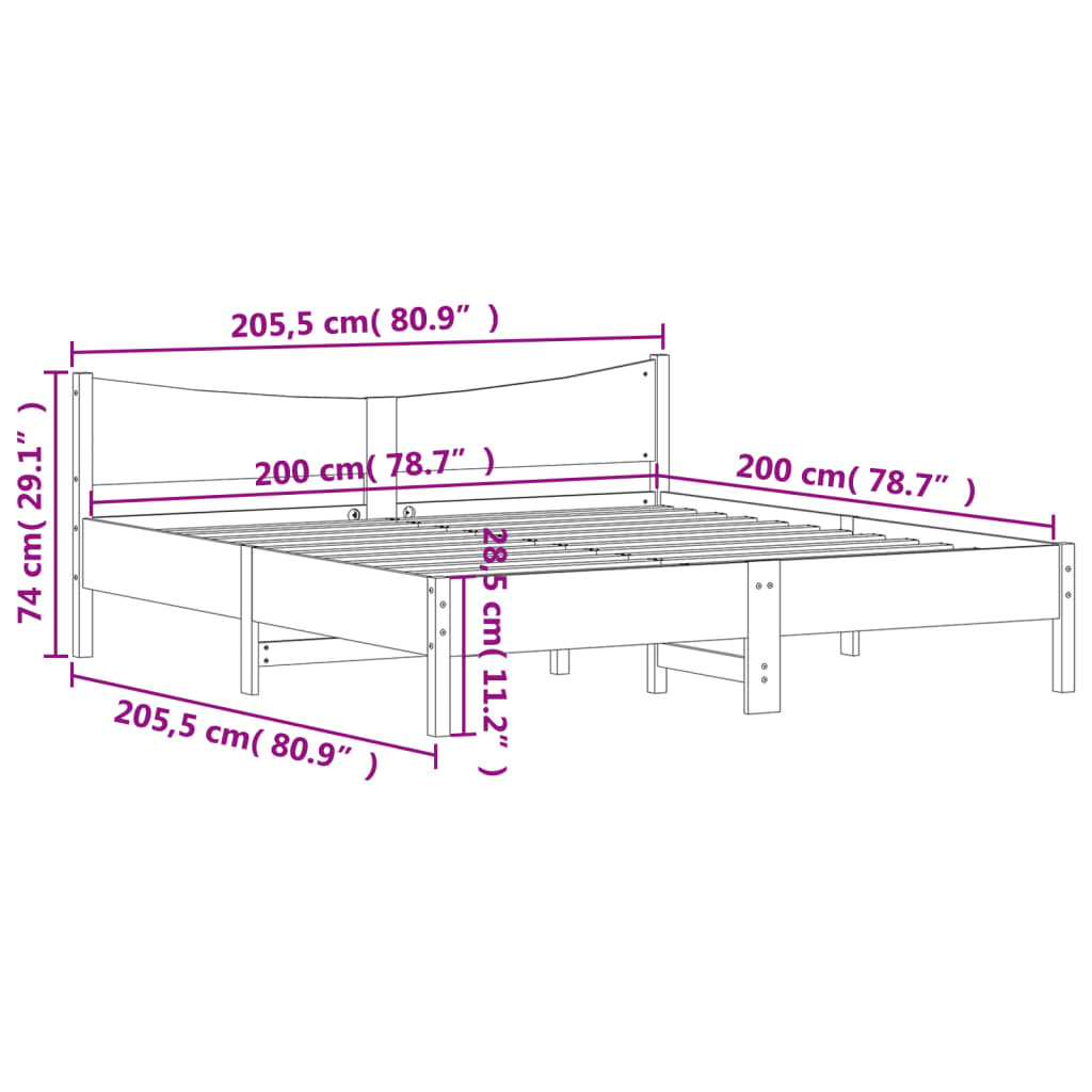 Bed Frame without Mattress White 200x200 cm Solid Wood Pine
